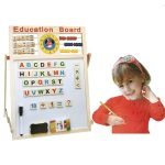Kids 2 In 1 Wooden Writing Board Easel Black Board And Magnetic White Board Double Sided Revolving Easel Board - Image 4