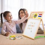 Kids 2 In 1 Wooden Writing Board Easel Black Board And Magnetic White Board Double Sided Revolving Easel Board