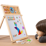 Kids 2 In 1 Wooden Writing Board Easel Black Board And Magnetic White Board Double Sided Revolving Easel Board - Image 2