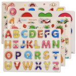 5 in 1 Wooden Puzzle Board Set – Alphabet, Math, Animal, Fruit & Vehicle